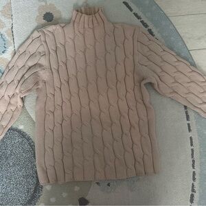BOSS Hugo Boss Beige Cable Knit Turtleneck Sweater Made in Italy M